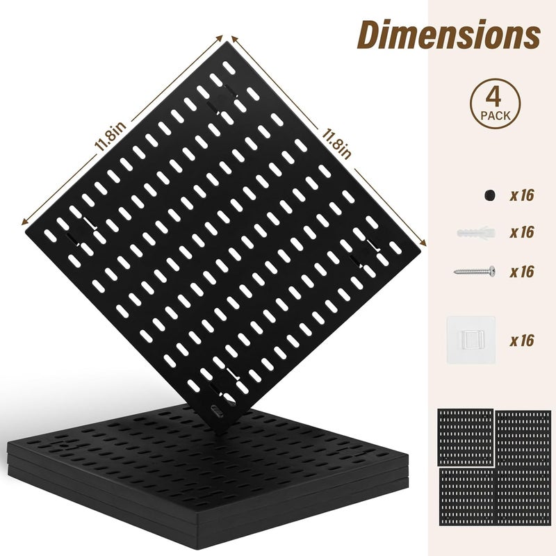 AKTOP Peg Board Wall Organizer 4-Pack – 12"x12" Black Pegboard Panels for Walls, Plastic Desk Wall Mount Tool Organization for Home, Office, Garage Tool Storage & Craft Room - Image 3